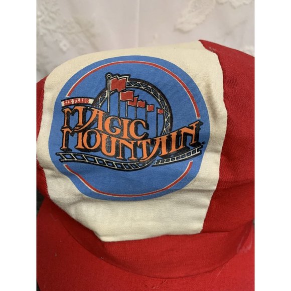 Vintage Six Flags Magic Mountain Red & White Pinwheel Cap Hat Souvenir Employee? - Picture 11 of 16